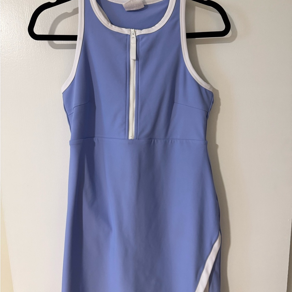 Zip-Front Athletic Dress in Blue and White
